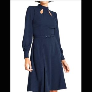 ModCloth Midi Dress Mock Neck Keyholes Blue Enjoy Every Moment sz 12